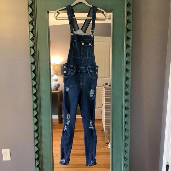 Stylish Denim Overalls - Distressed Look - Picture 1 of 9